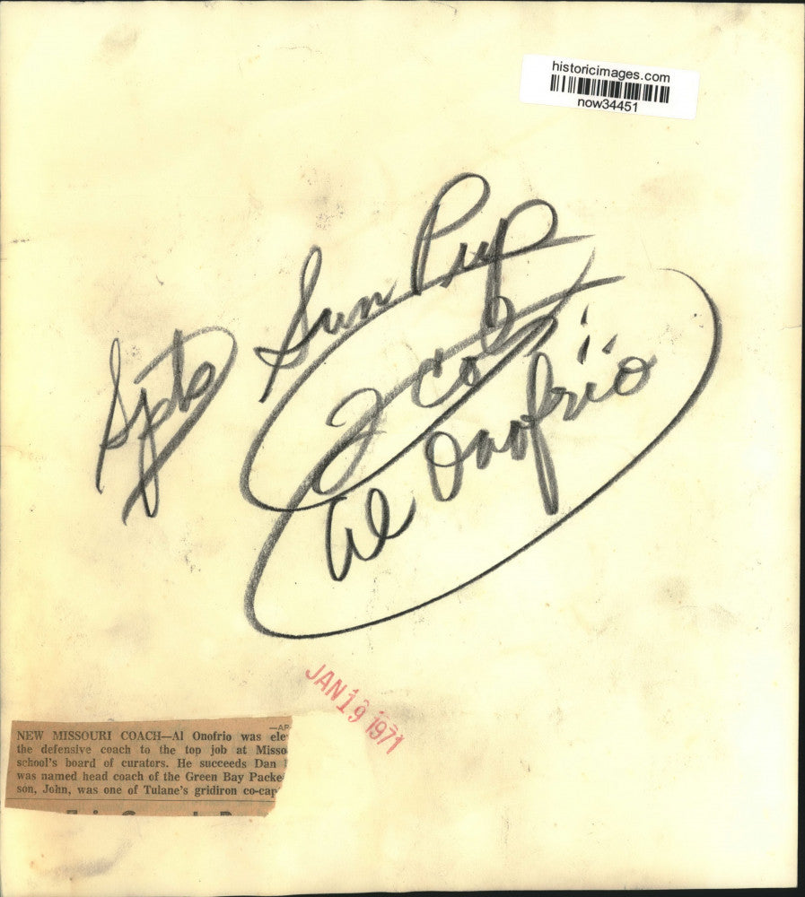 1971 Press Photo Al Onofrio elected as Missouri defensive coach - now34451