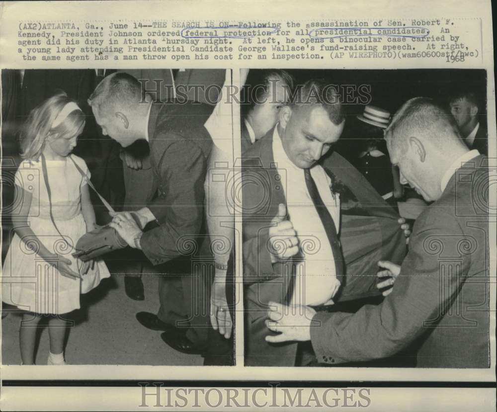 1968 Press Photo Secret Service agent searches fund raising guests in Atlanta