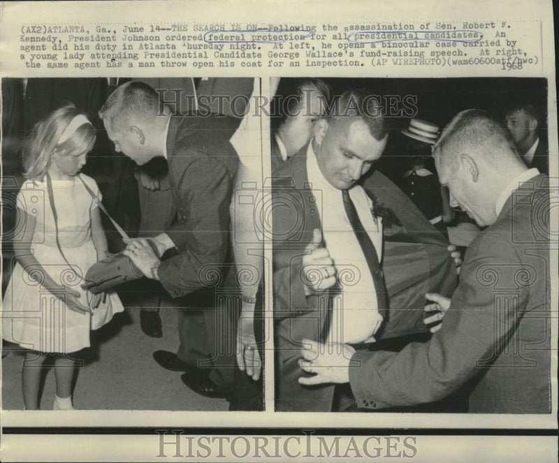 Load image into Gallery viewer, 1968 Press Photo Secret Service agent searches fund raising guests in Atlanta
