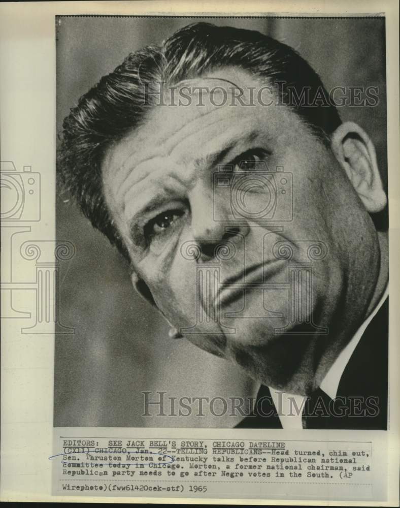 Load image into Gallery viewer, 1965 Press Photo Senator Thruston Morton talks before GOP meeting in Chicago
