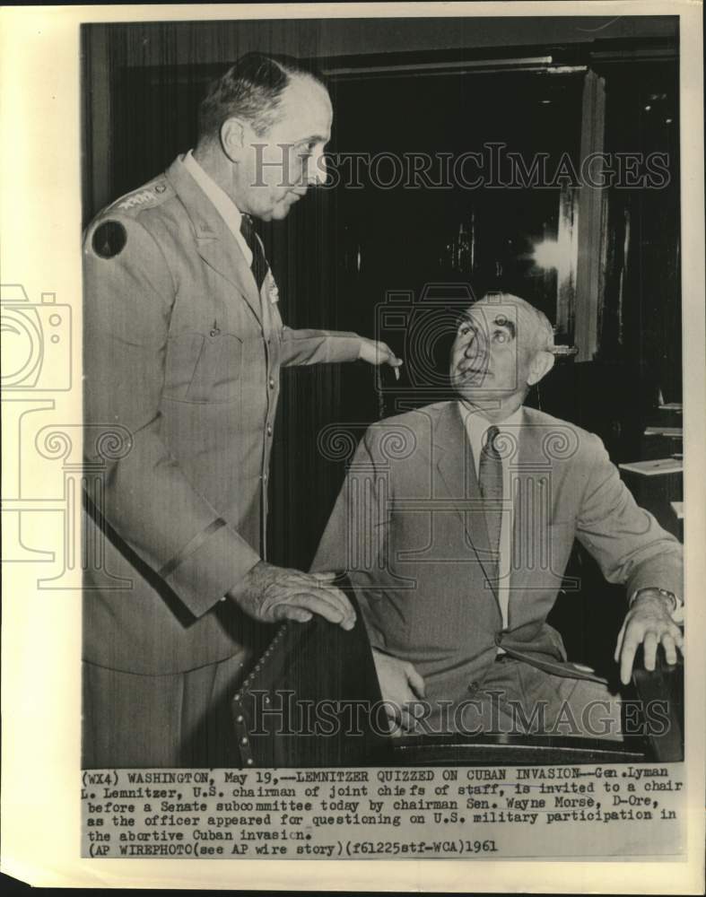 1961 Press Photo Lyman Lemnitzer and Senator Wayne Morse appear in Washington