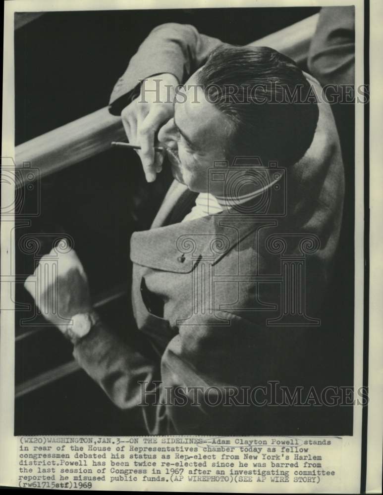 1969 Press Photo Adam Clayton Powell stands in rear of Representatives chamber
