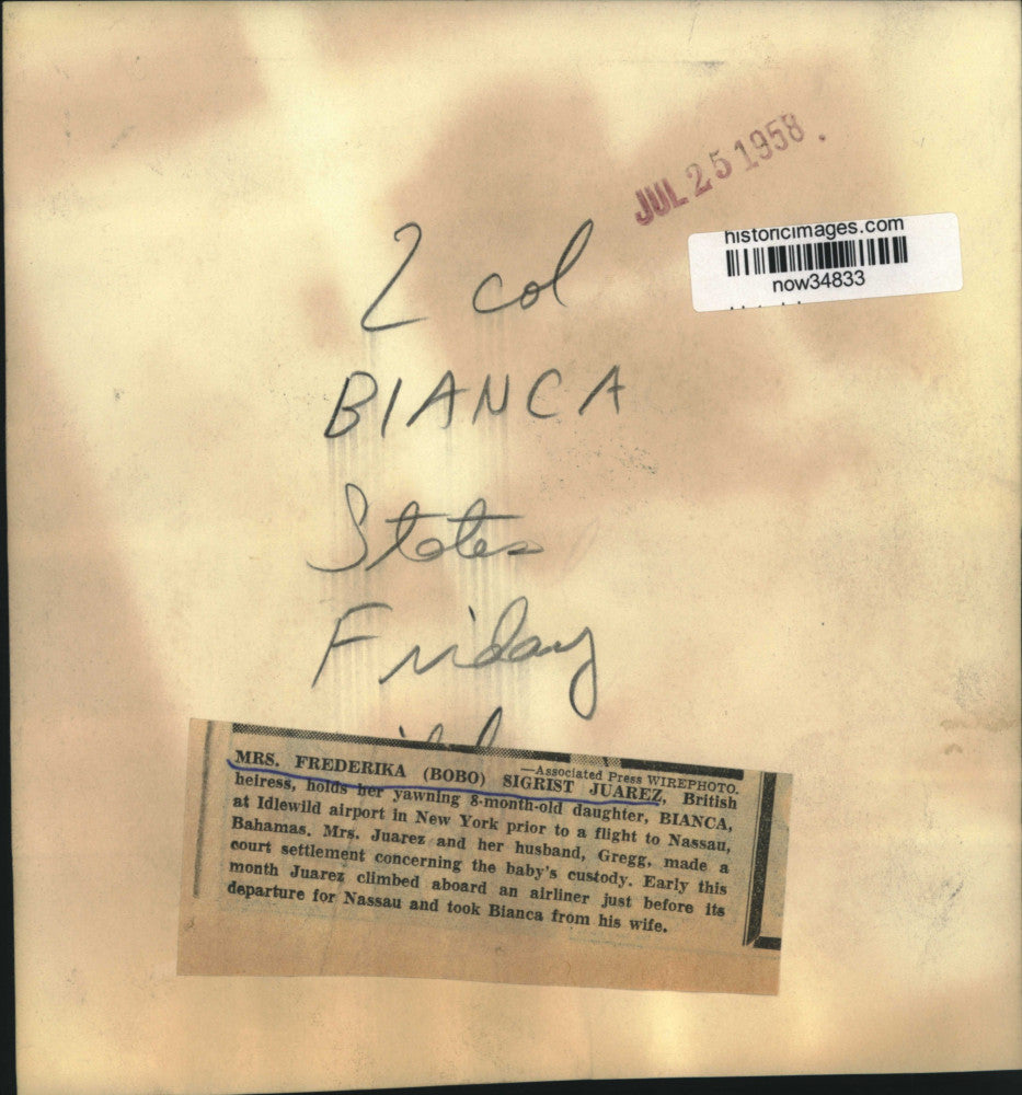 1958 Press Photo British heiress Frederika Sigrist Juarez and Bianca in New York