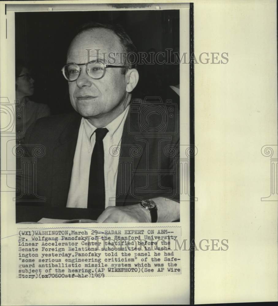 1969 Press Photo ABM radar expert Wolfgang Panofsky at Foreign Relations hearing