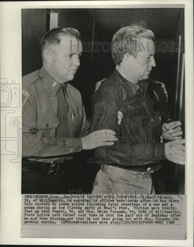 Load image into Gallery viewer, 1960 Press Photo Richard Palmer taken into custody for fatal shooting in CT

