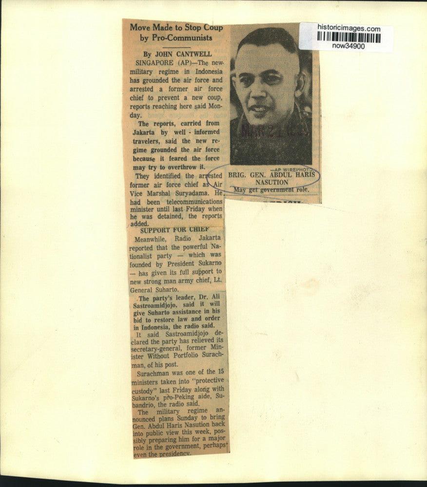 1965 Press Photo General Abdul Haris Nasution may get Indonesia government role