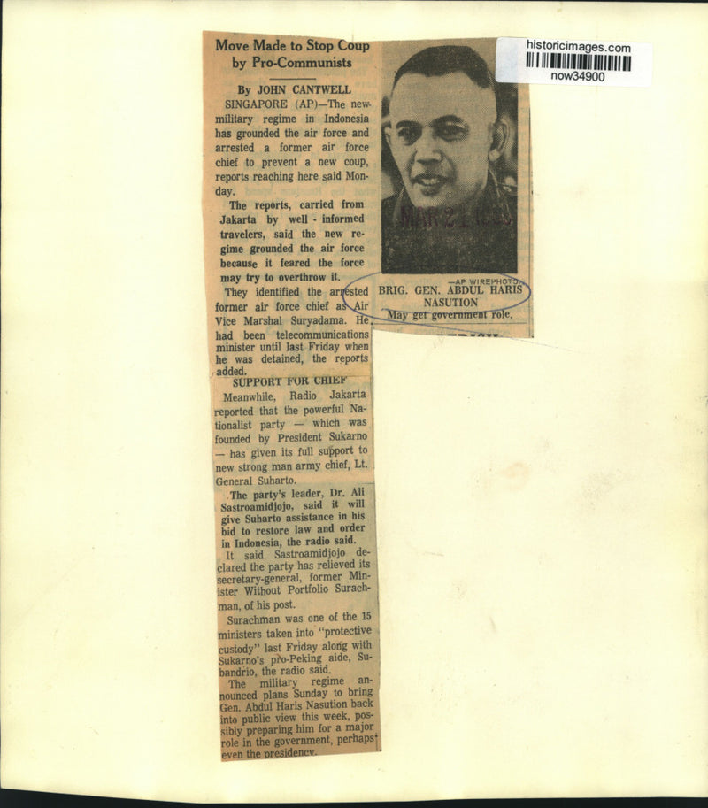 Load image into Gallery viewer, 1965 Press Photo General Abdul Haris Nasution may get Indonesia government role
