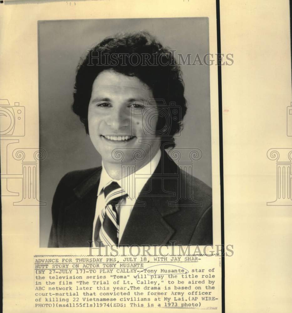 1973 Press Photo Actor Tony Musante to star in "The Trial of Lt. Calley," on ABC