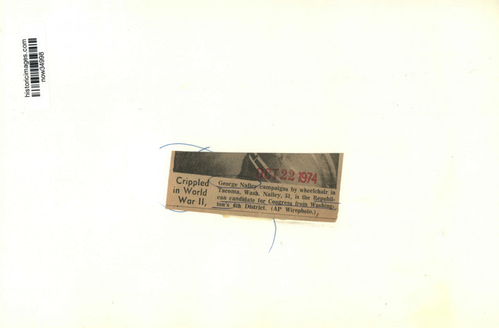 1974 Press Photo George Nalley campaigns by wheelchair in Tacoma, Washington