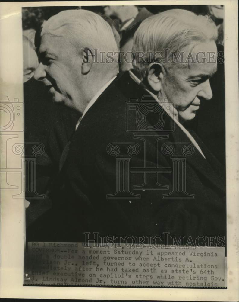 1962 Press Photo Virginia Governors Albertis Harrison and Lindsay Almond