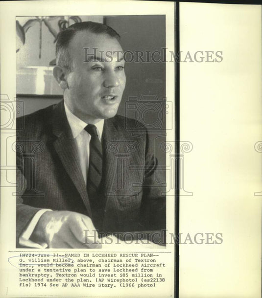 1966 Press Photo G. William Miller to chair Lockheed's financial rescue plan