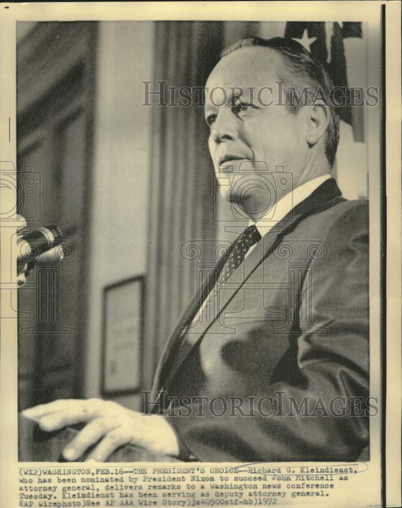 1972 Press Photo Attorney General nominee Richard Kleindienst at news conference