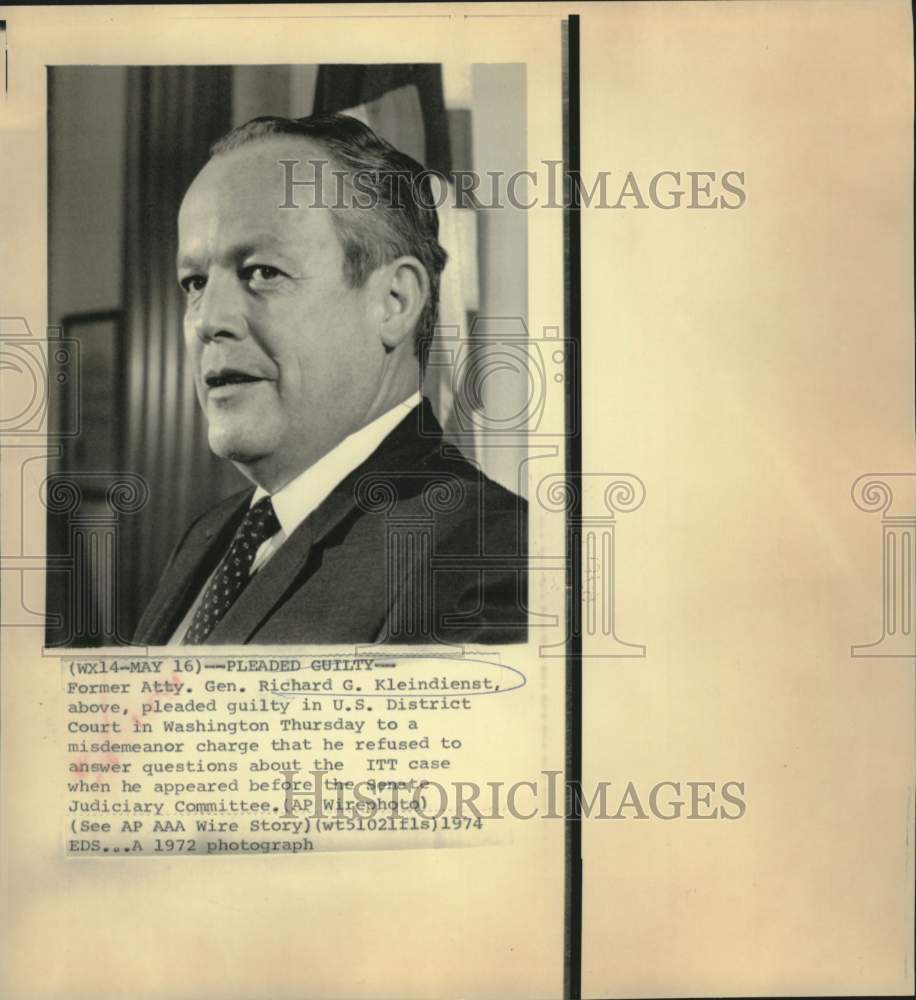 1972 Press Photo Richard Kleindienst pleads guilty to misdemeanor charge in D.C.