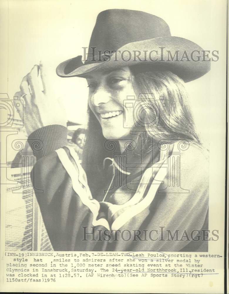 Load image into Gallery viewer, 1976 Press Photo Innsbruck Winter Olympics silver medalist Leah Poulos
