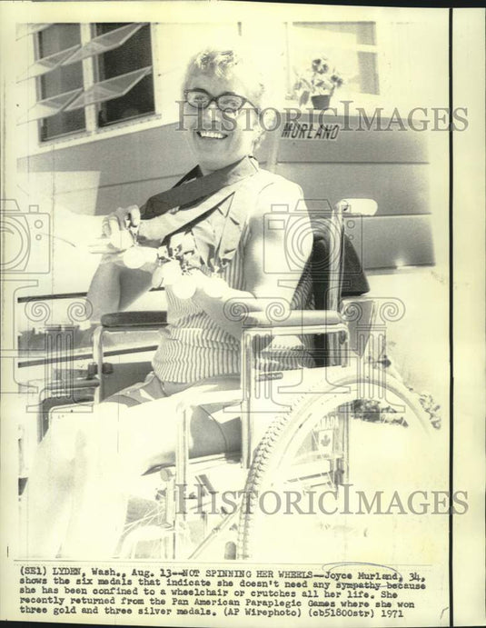 1971 Press Photo Pan American Paraplegic Games medalist Joyce Murland