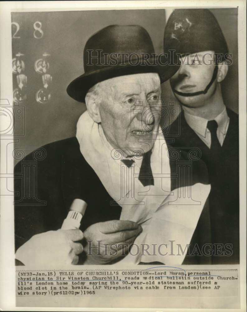 Load image into Gallery viewer, 1965 Press Photo Physician Lord Moran tells of Churchill's condition in London
