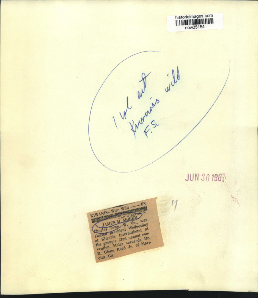 1967 Press Photo James Moler elected President of Kiwanis International