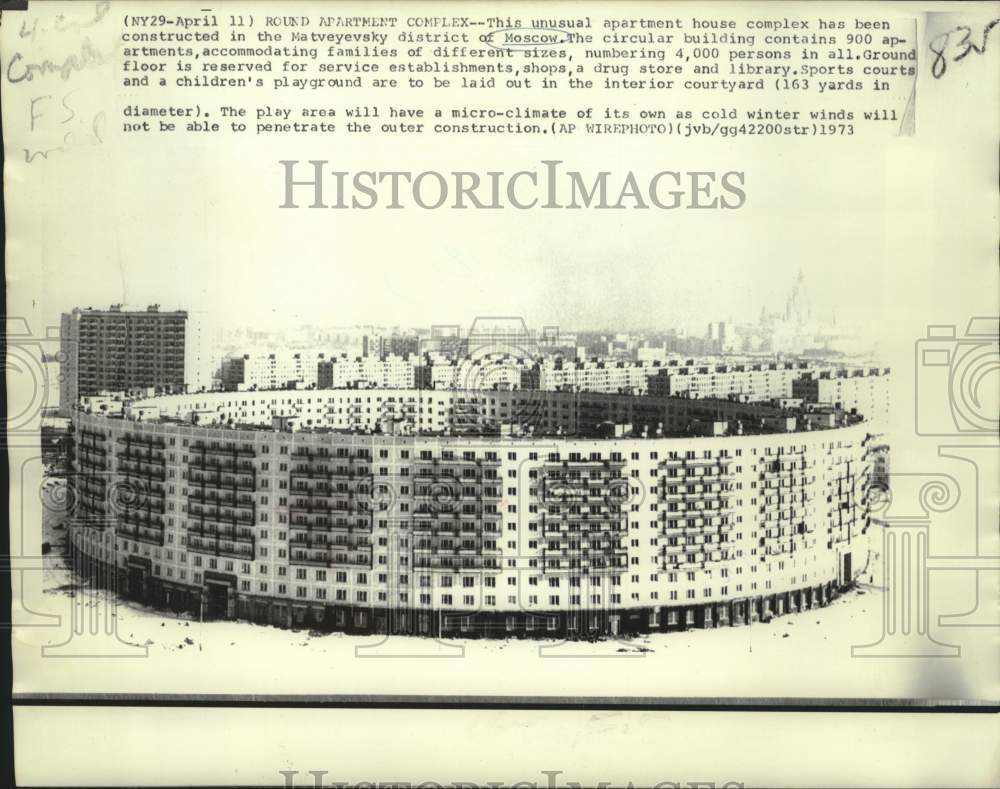 1973 Press Photo Round apartment complex in Moscow&#39;s Matveyevsky district.