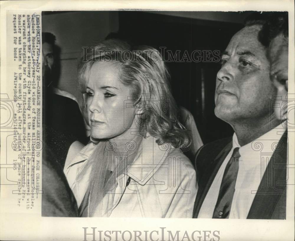1965 Press Photo Candace Mossler and attorney arrive at Miami, Florida airport