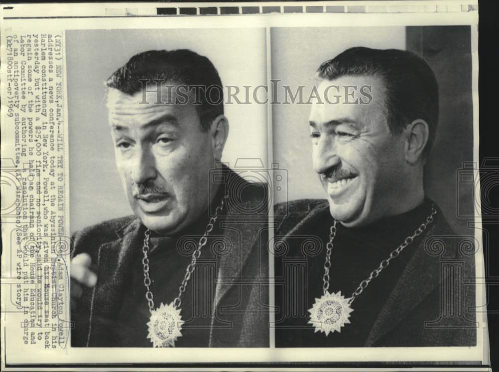 1969 Press Photo Adam Clayton Powell address news conference in New York