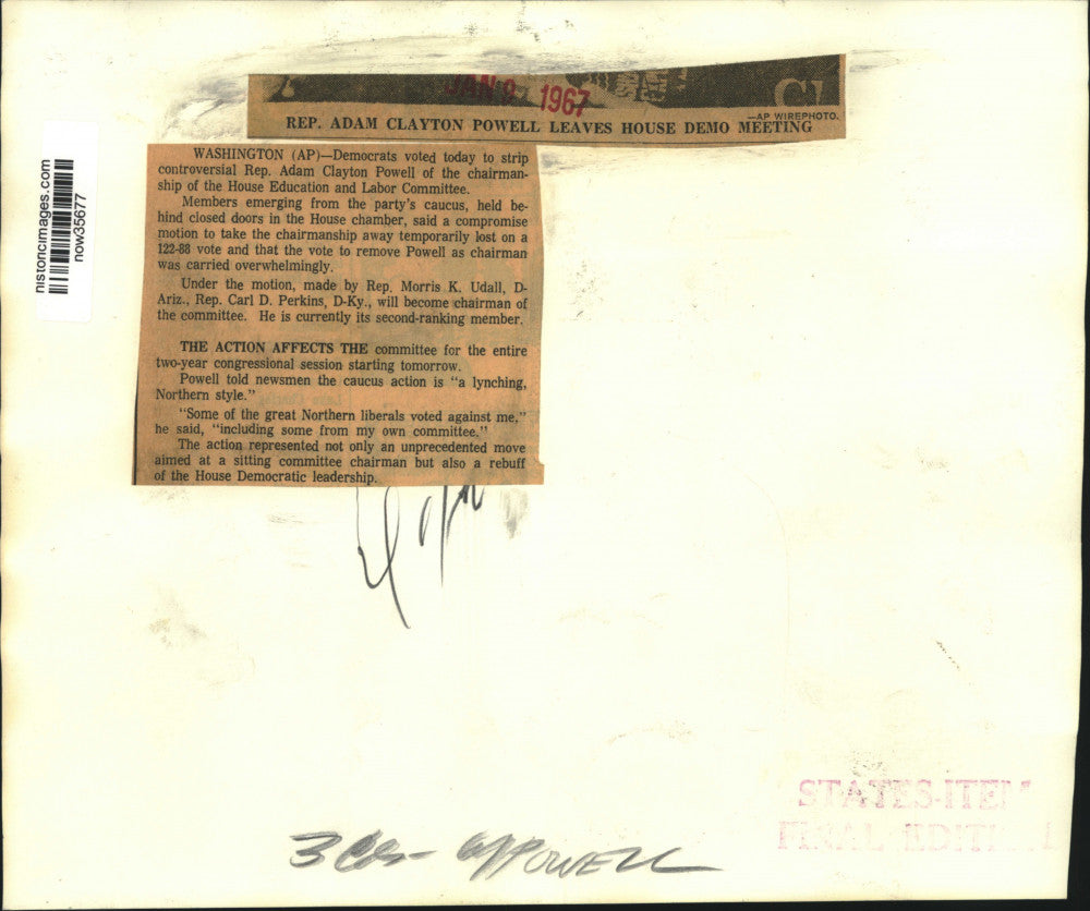 1967 Press Photo Representative Adam Clayton Powell leaves House meeting