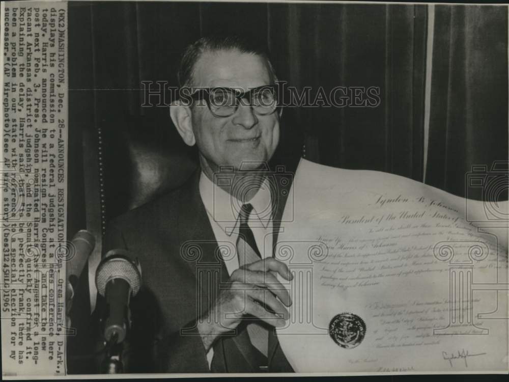 1965 Press Photo Representative Oren Harris announces resignation from Congress