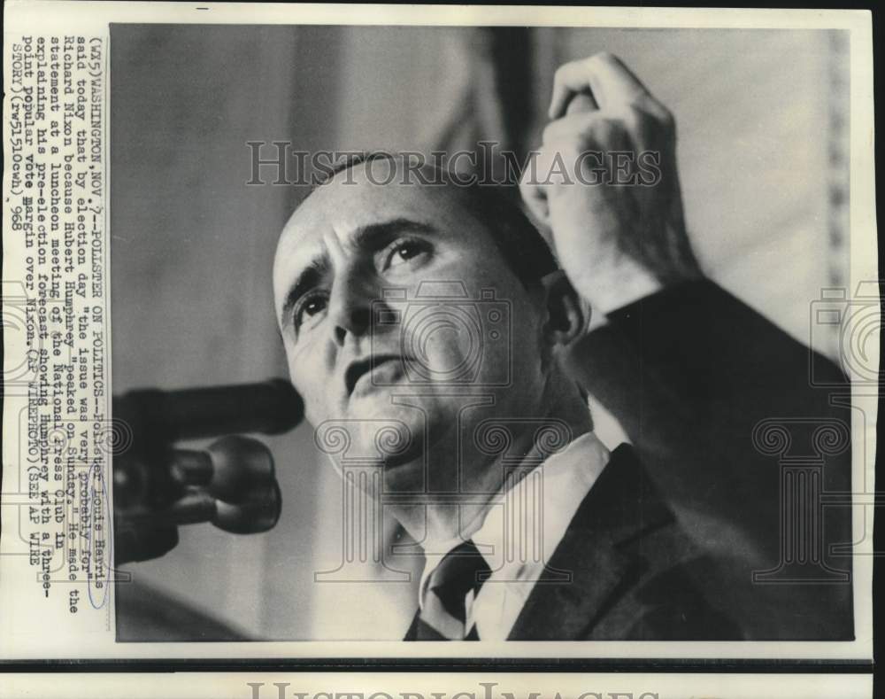 1968 Press Photo Pollster Louis Harris speaks at National Press Club