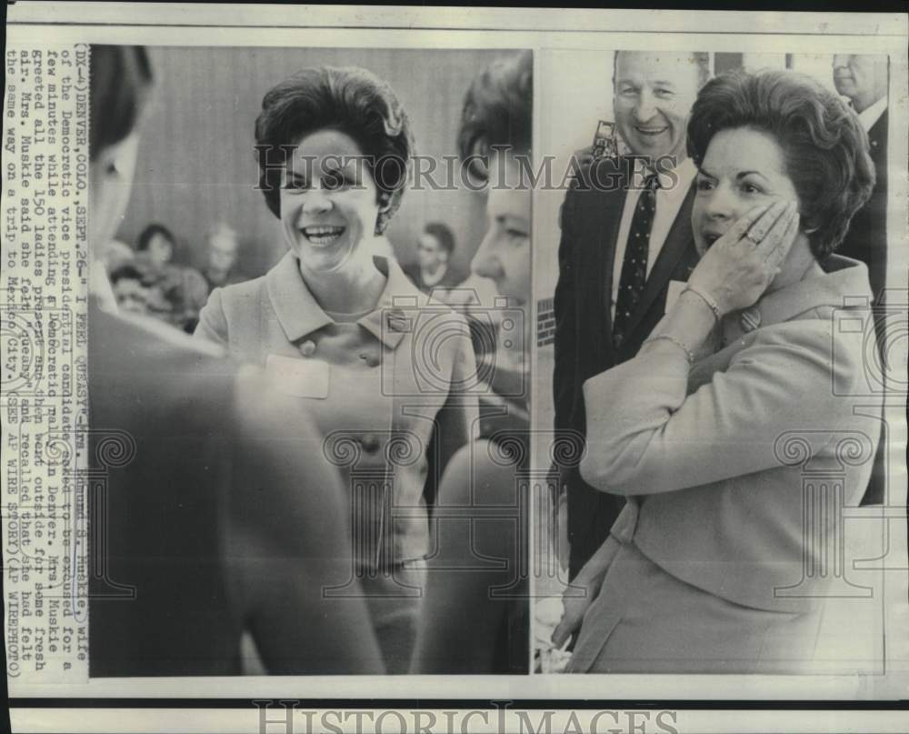 1968 Press Photo Mrs. Edmund Muskie feels "queasy" at Denver Democratic rally