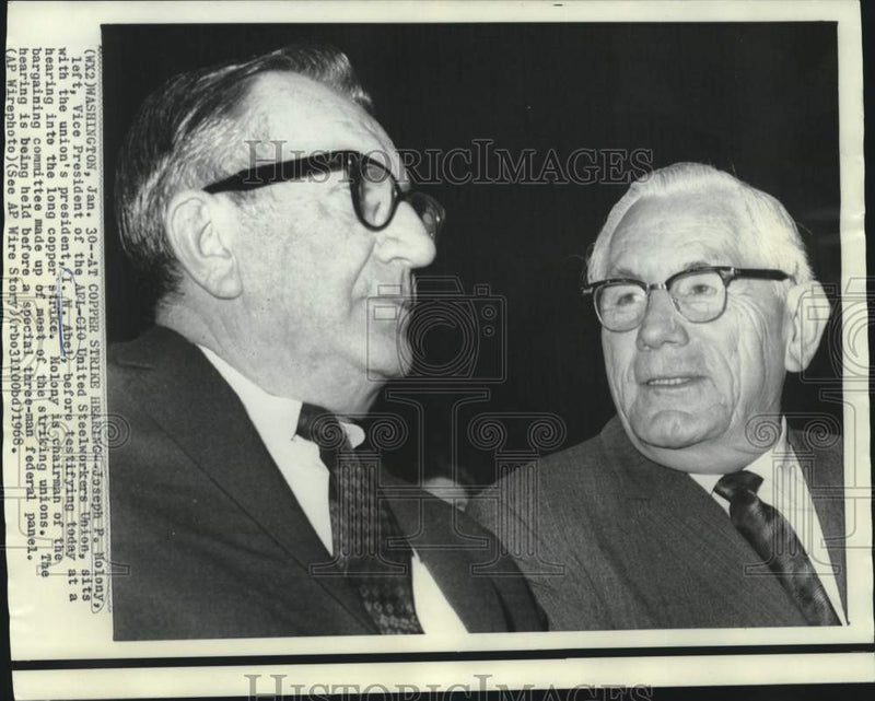 Load image into Gallery viewer, 1968 Press Photo Joseph Molony of AFL-CIO and I.W. Abel at copper strike hearing
