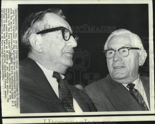 1968 Press Photo Joseph Molony of AFL-CIO and I.W. Abel at copper strike hearing
