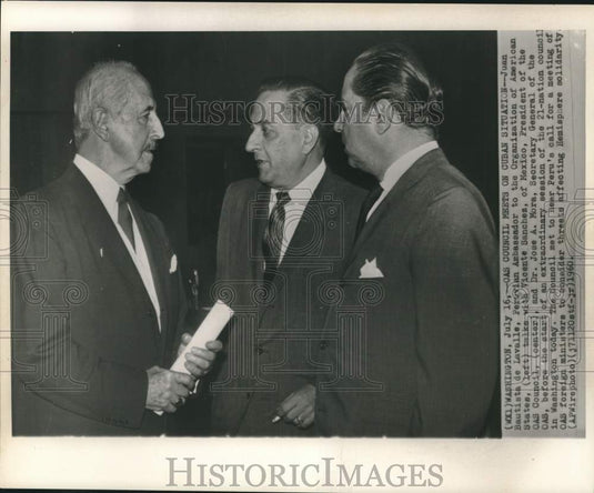 1960 Press Photo Dr. Jose Mora and OAS council members meet in Washington