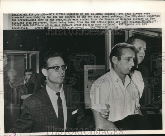 1964 Press Photo Jack Murphy, Allen Kuhn arrested in New York museum jewel heist