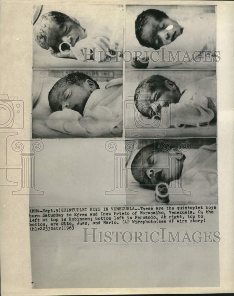 1963 Press Photo Quintuplets born to Efren and Inez Prieto in Venezuela