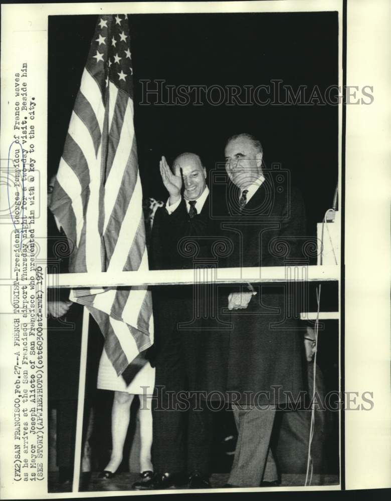 1970 Press Photo San Francisco Mayor Joseph Alioto welcomes Georges Pompidou
