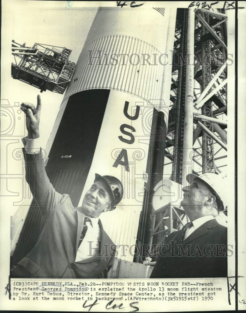 1970 Press Photo Frances&#39;s Georges Pompidou visits rocket with Kurt Debus, FL