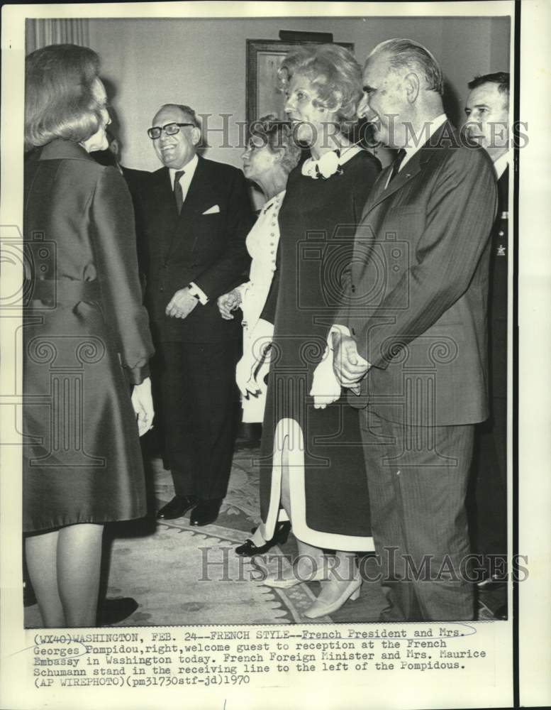 Load image into Gallery viewer, 1970 Press Photo Guests welcomed by officials at U.S. French Embassy reception
