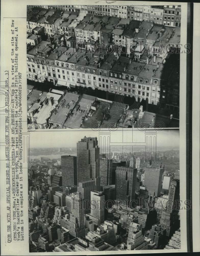 1967 Press Photo New York&#39;s Rockefeller Center in 1930 and the complex today