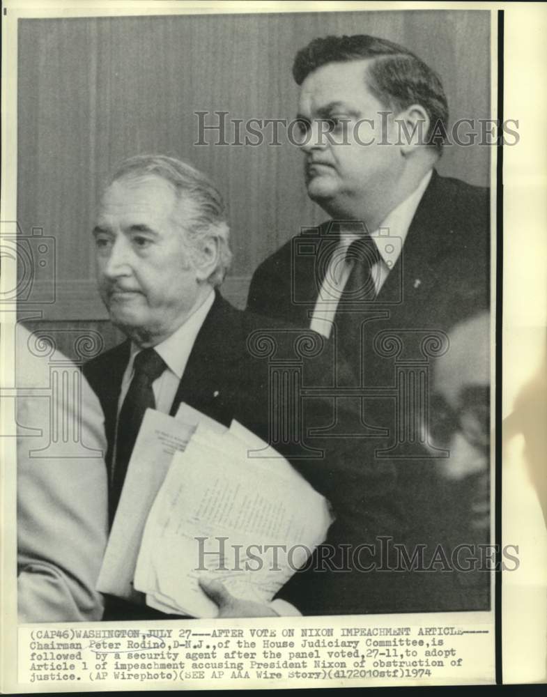 Load image into Gallery viewer, 1974 Press Photo House Judiciary Rep. Peter Rodino after Nixon impeachment vote
