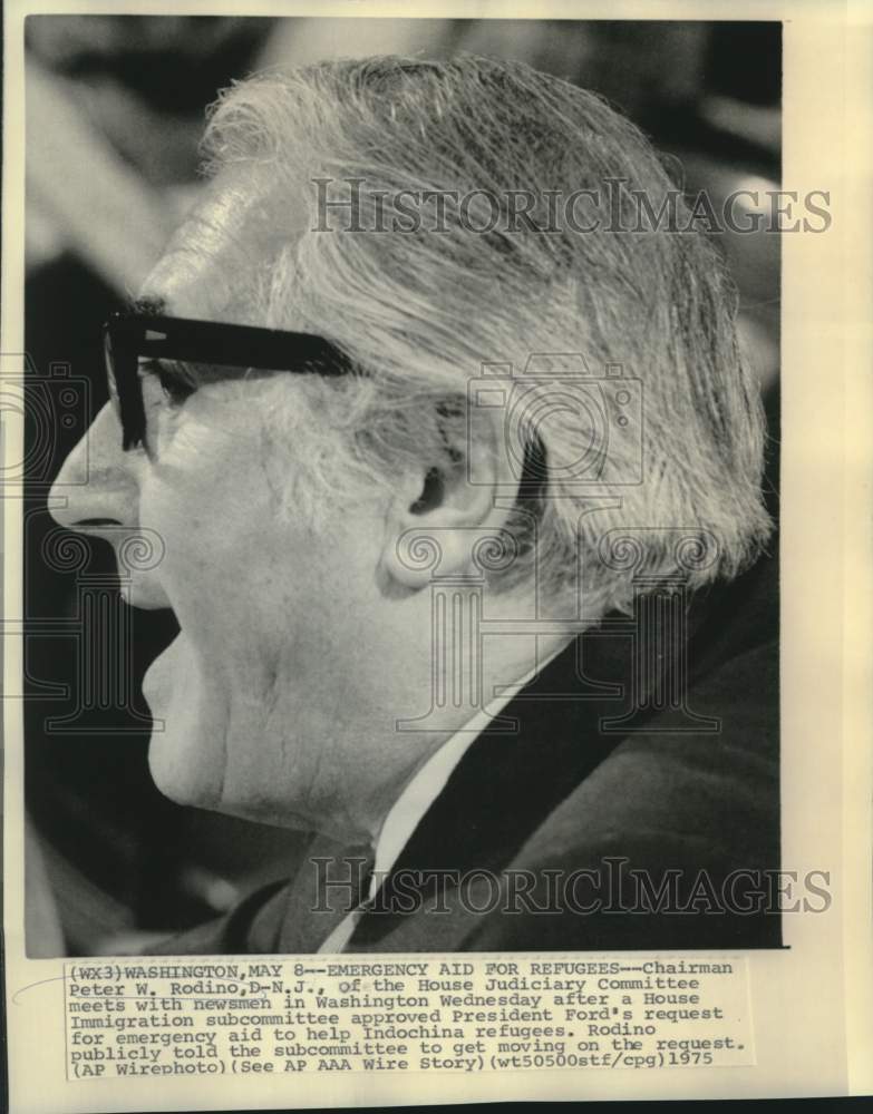 Load image into Gallery viewer, 1975 Press Photo House Judiciary Chair Peter Rodino with newsmen in Washington
