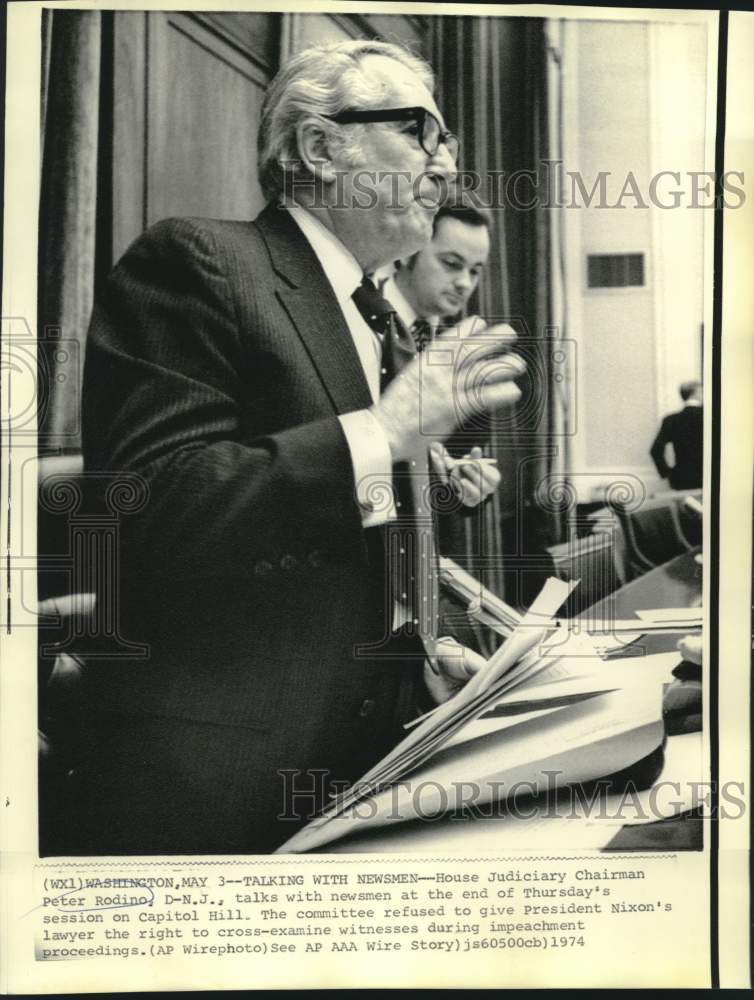 Load image into Gallery viewer, 1974 Press Photo House Judiciary Chair Peter Rodino with newsmen on Capitol Hill
