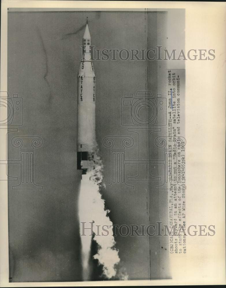 1961 Press Photo Juno II attempts to put &quot;Radio Brain&quot; into orbit - now36514