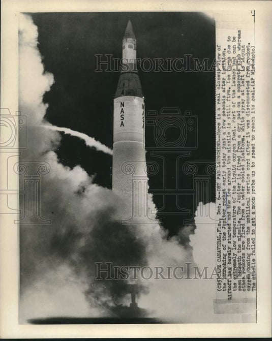 1960 Press Photo Dry pad launching of Jupiter rocket from Cape Canaveral, FL