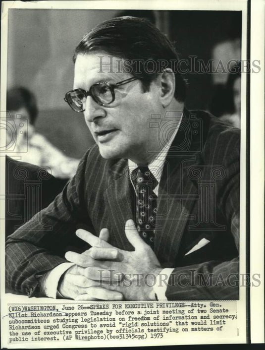 1973 Press Photo Attorney General Elliot Richardson Testifies before Senate