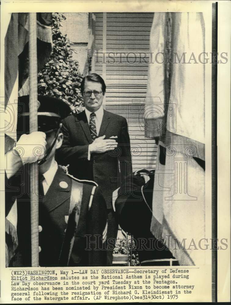 1973 Press Photo Secretary of Defense Elliot Richardson at Law Day Ceremony