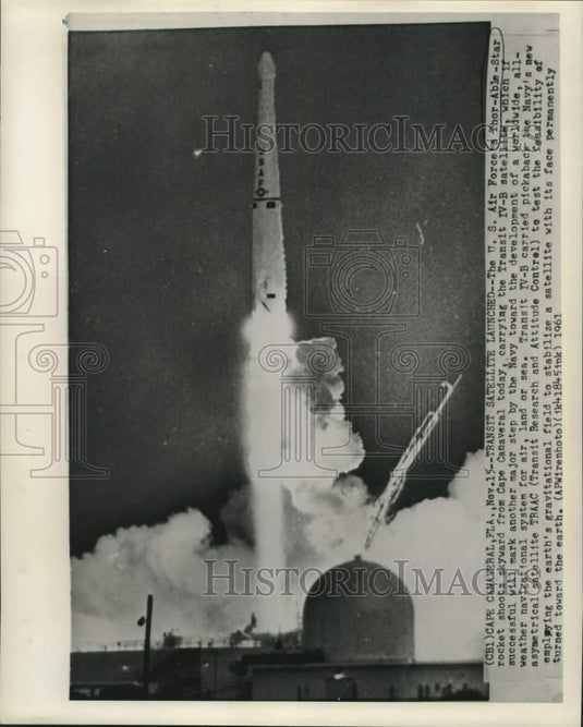 1961 Press Photo Transit Satellite Launched from Thor-Able-Star Rocket, Florida