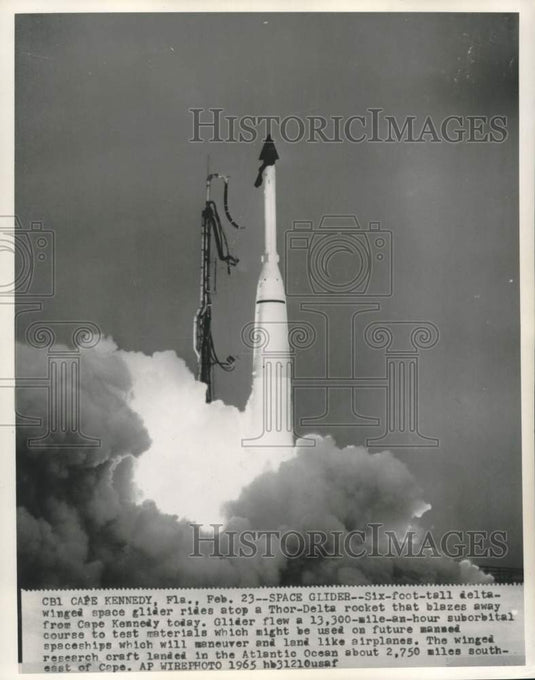 1965 Press Photo Delta winged space glider atop Thor-Delta rocket - now36659