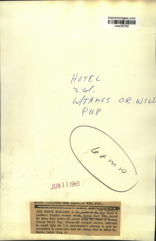 1968 Press Photo London&#39;s Pax Hotel where James Earl Ray was arrested