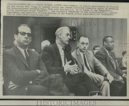 1967 Press Photo Police department members testify at anti-riot hearing
