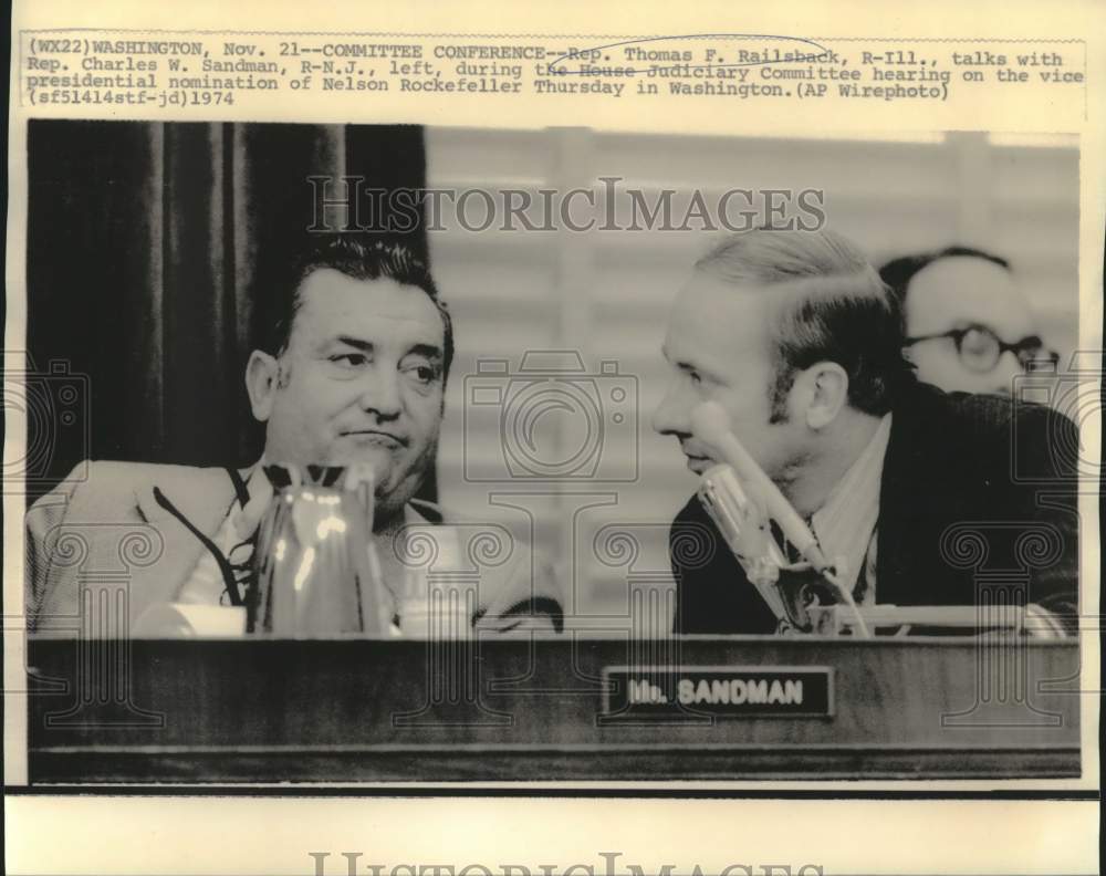 1974 Press Photo Representatives Thomas Railsback, Charles Sandman in Washington