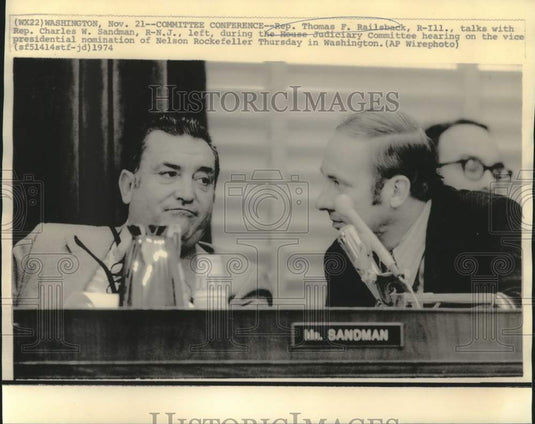 1974 Press Photo Representatives Thomas Railsback, Charles Sandman in Washington
